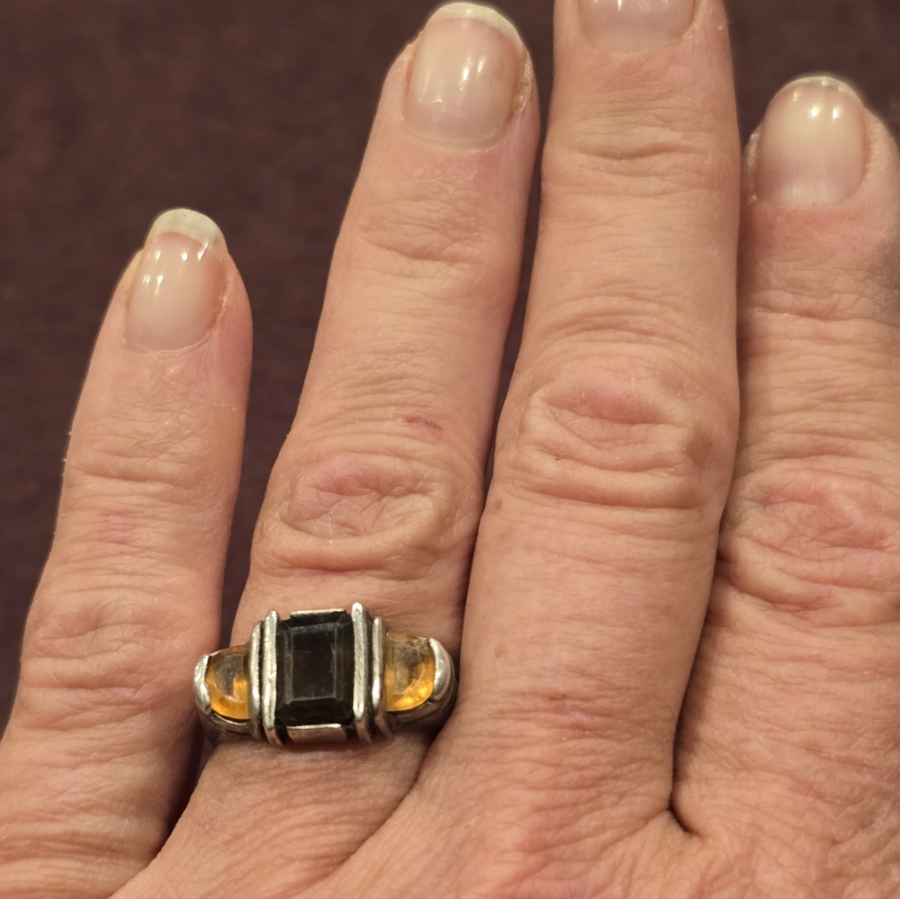 Vtg Smokey Quartz And Citrine Sterling Silver Danecraft Ring Sz 6.75 - Picture 9 of 9